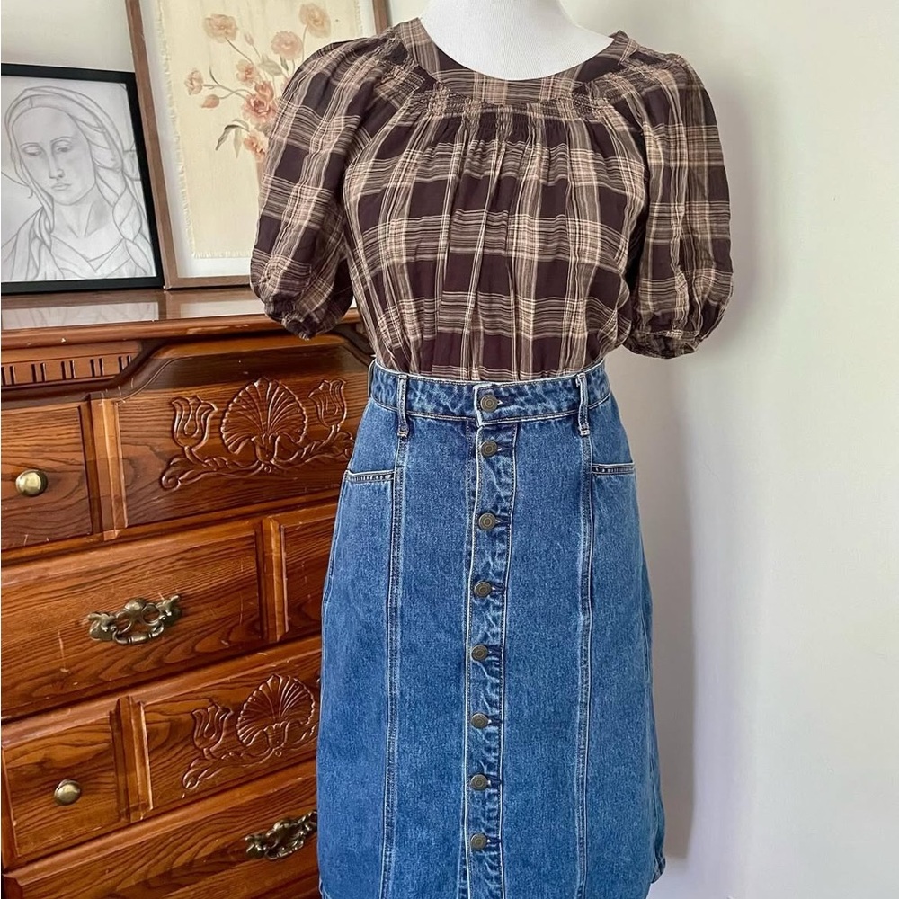 LC Lauren Conrad Brown Plaid Blouse